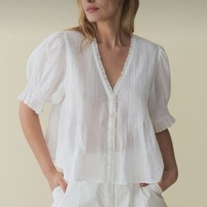 DÔEN Karlie Pleated Lace-Trim Top XXS